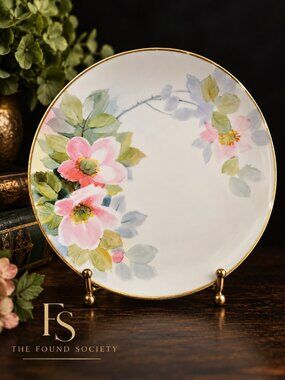 Antique Hand Painted Nippon Floral Plate Pink Flowers Gold Trim Japan